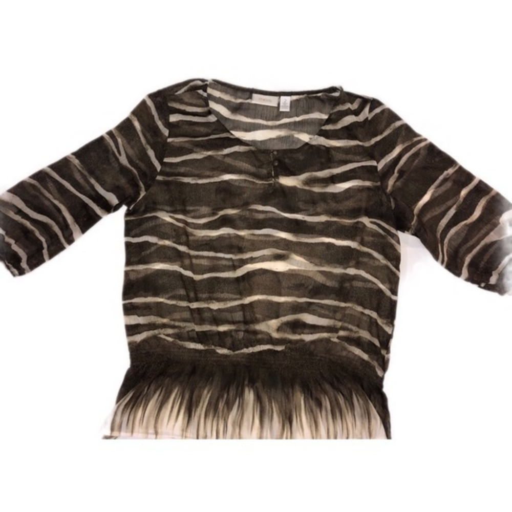 Chico’s Sheer Print Elastic Waist Blouse, 2‎ (lg)